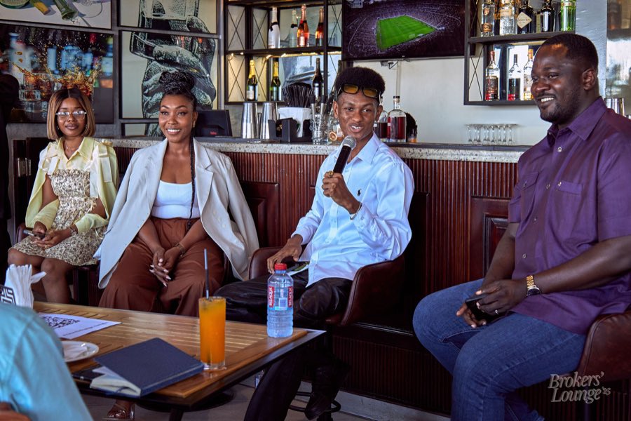 A group in conversation in the lounge